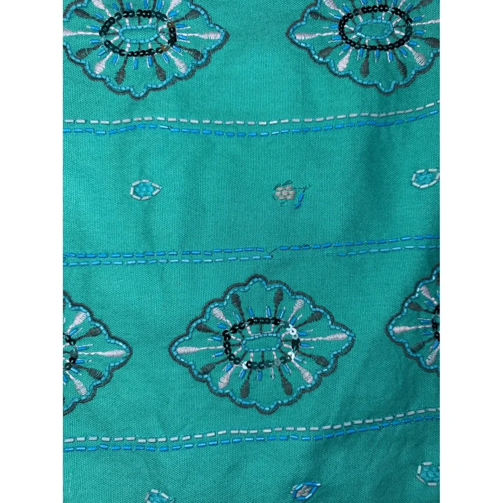 Zara Mini Skirt Womens‎ Medium Teal Green NEW Beaded Embroidered Floral Boho